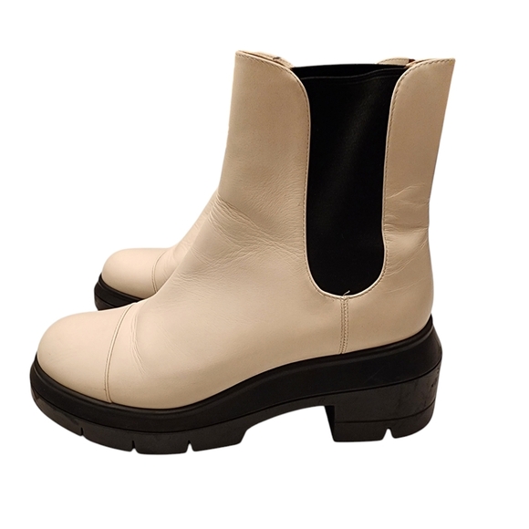 Stuart Weitzman Shoes - Stuart Weitzman Norah White Leather Chelsea Lug Boots 9C